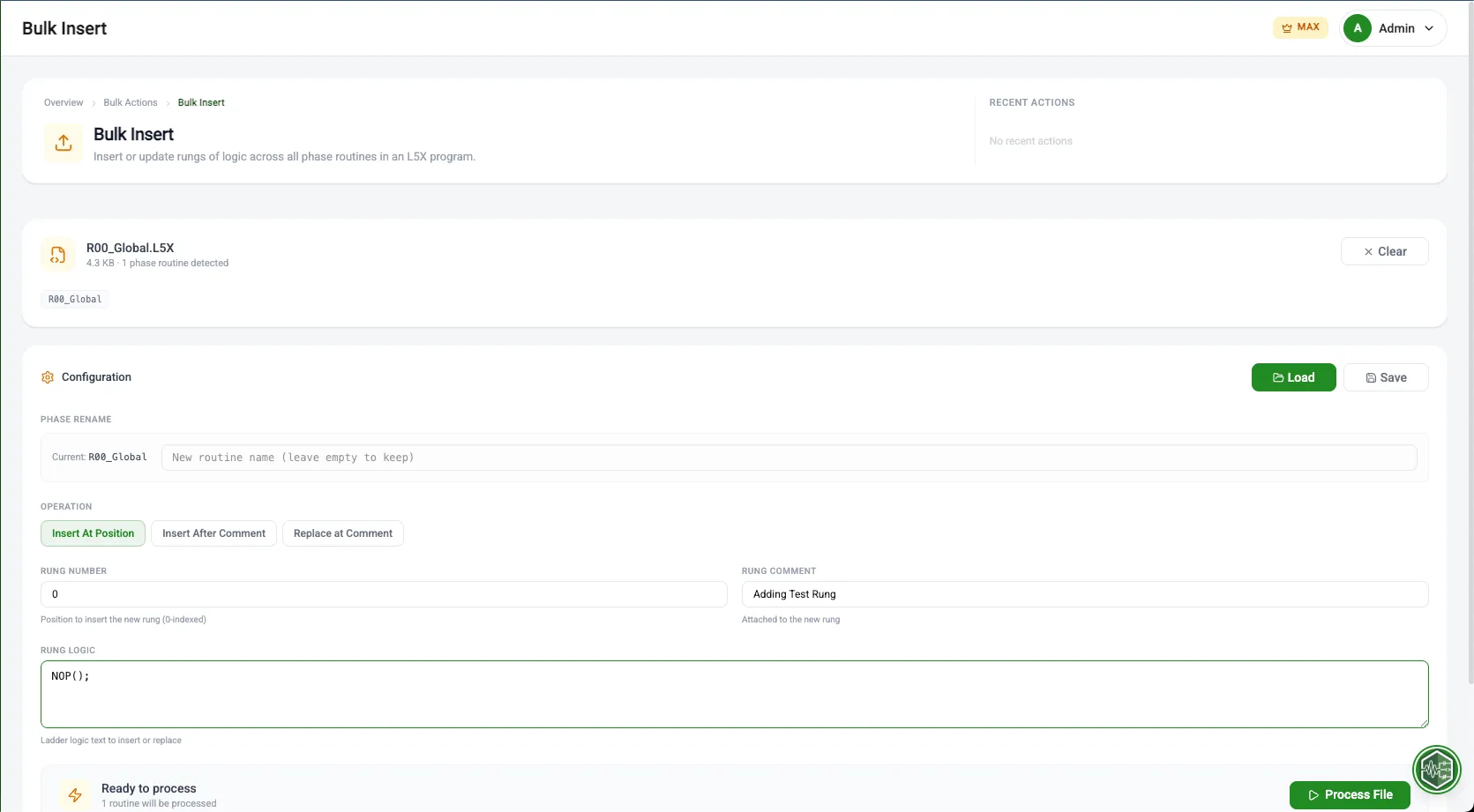 Bulk Insert interface with data loaded
