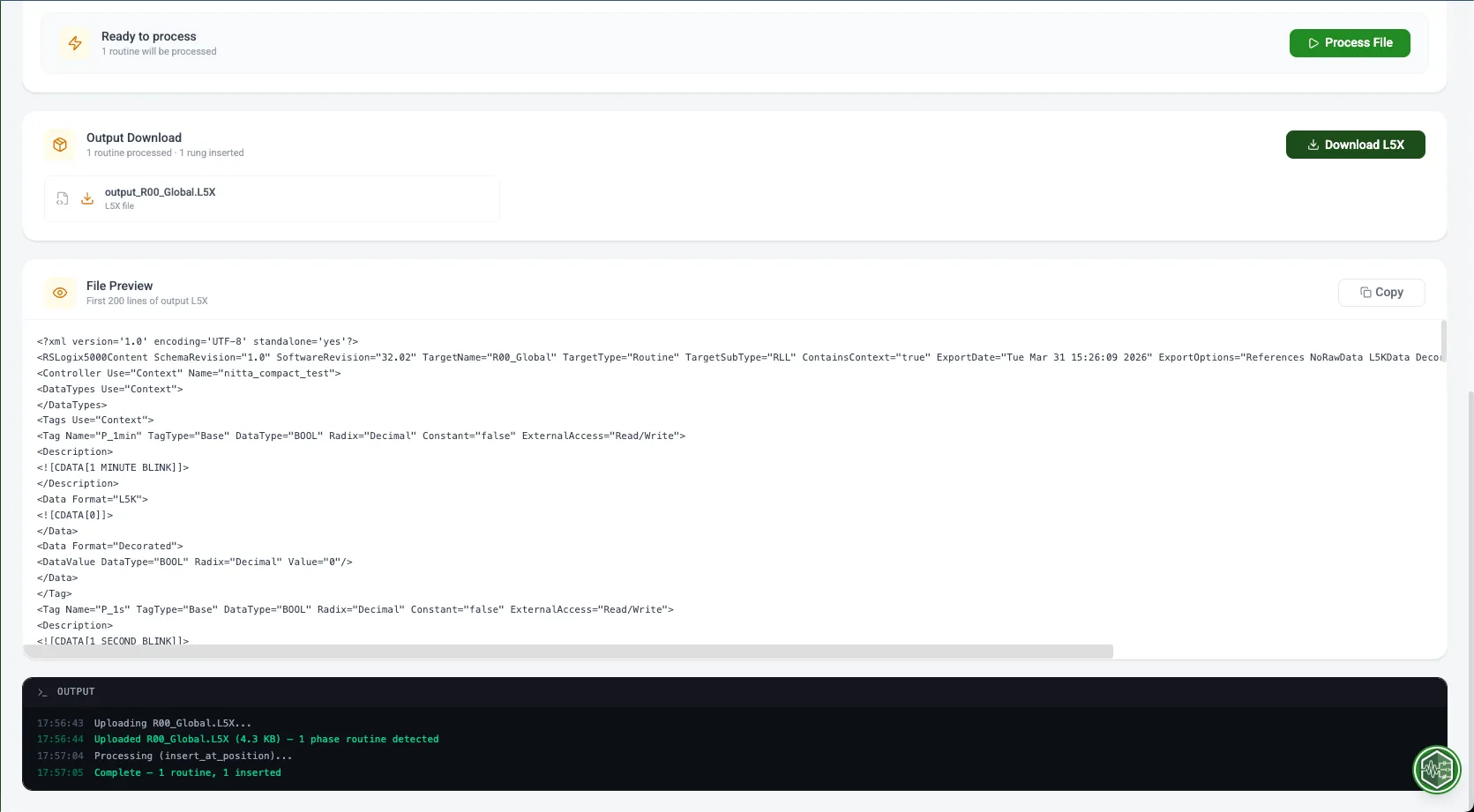Bulk Insert generated output view