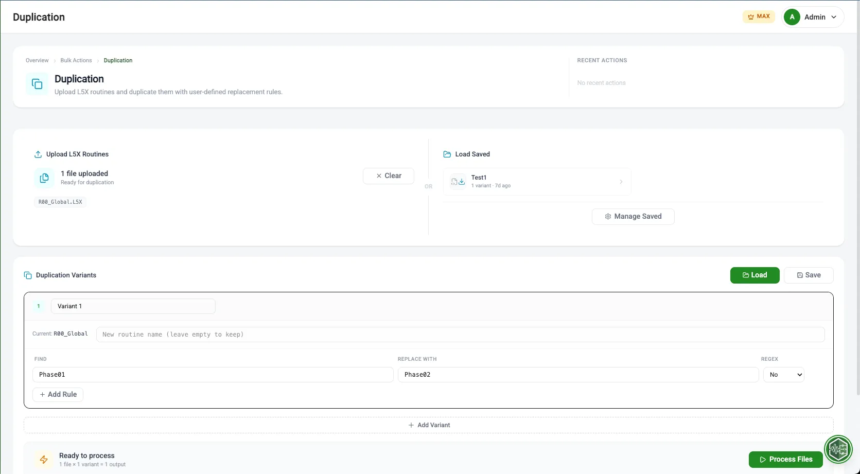 Duplication interface with data loaded