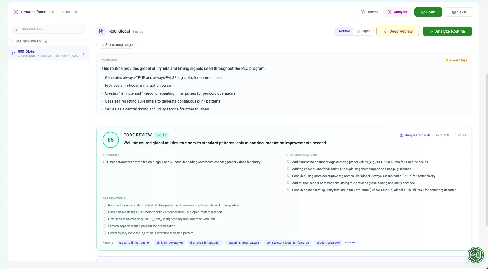 Code Analyzer generated output view